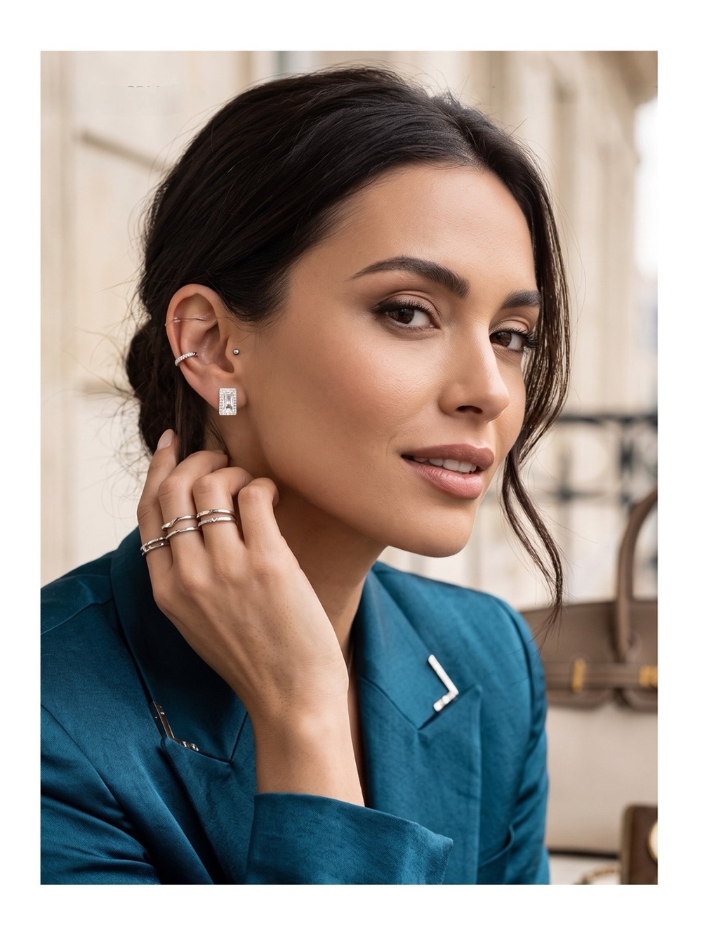 new Adornia ❉ Rectangle Cut Swarovski Crystal Stud Earrings ❉ Rhodium .925 SS